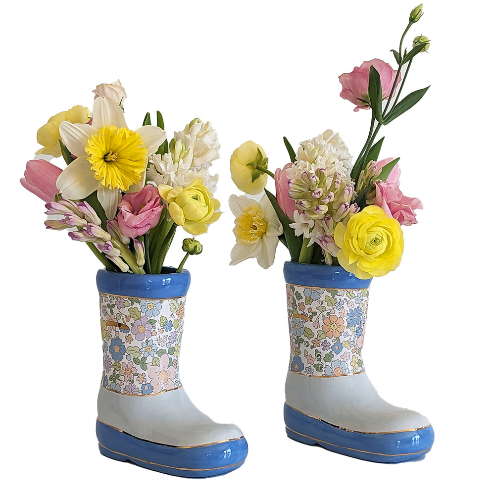 ceramic boot flower pot Flower Field Rain Boots Vases (Set of 2) – Lo Home