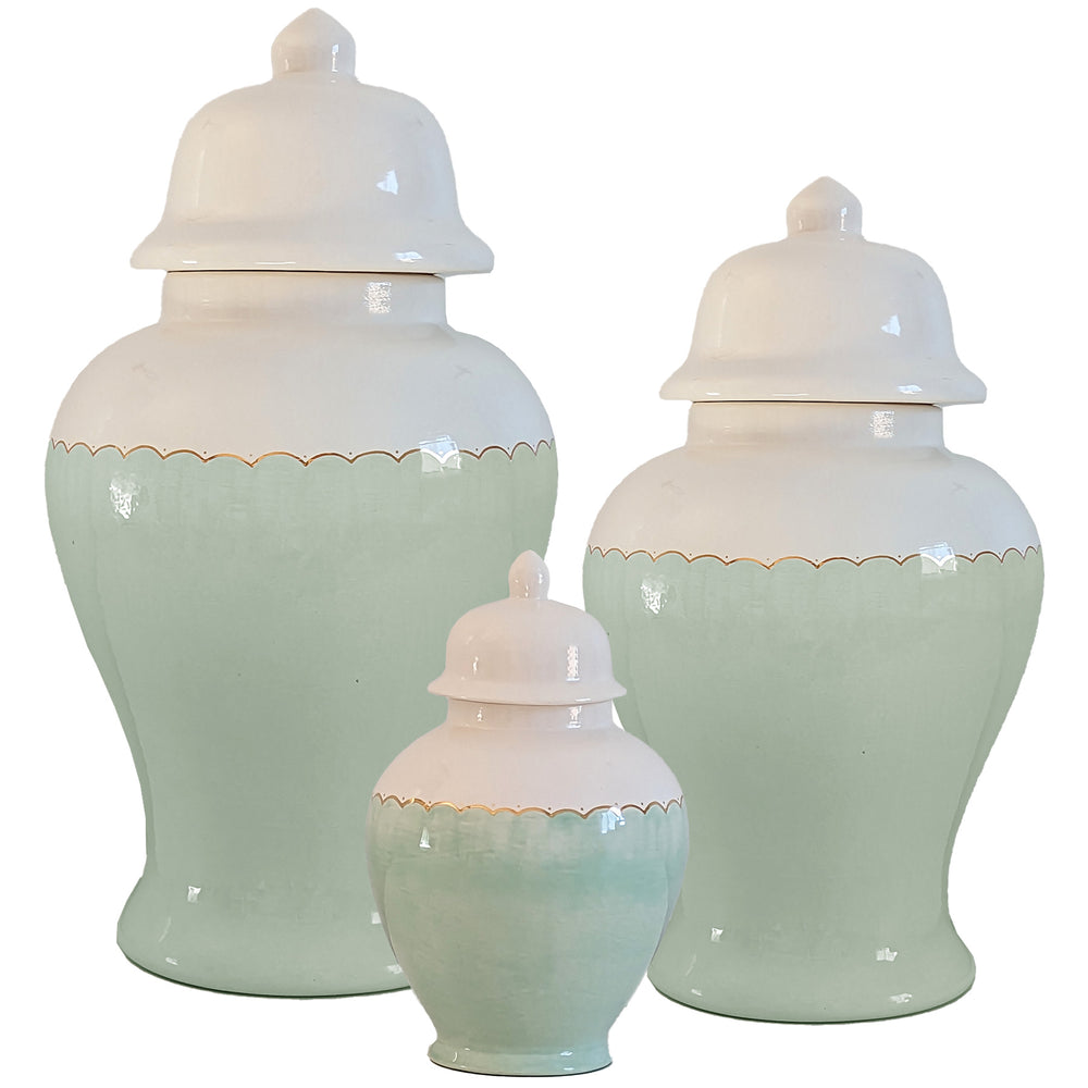 Scallop Color Block Ginger Jars in Sea Glass Green