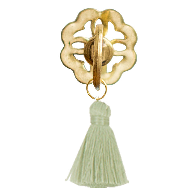 Small Floral Brass Tassel Drawer Pull - Choose your tassel color