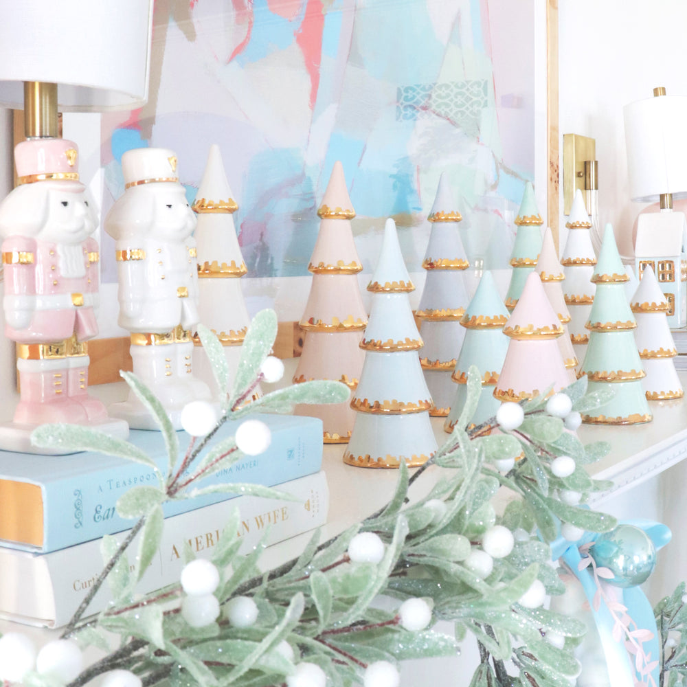 Sea Glass Christmas Trees with 22K Gold Brushstroke Accent