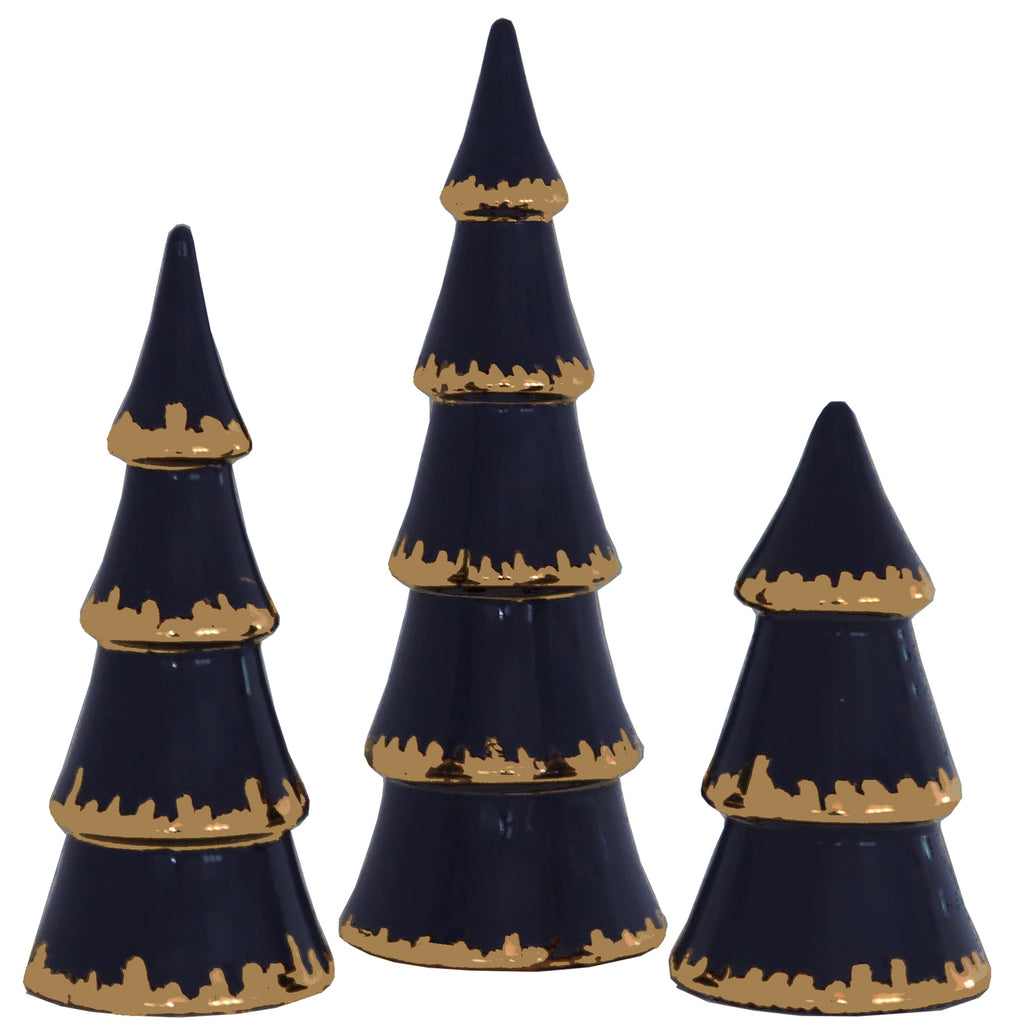 Navy Blue Christmas Trees with 22K Gold Brushstroke Accent Lo Home