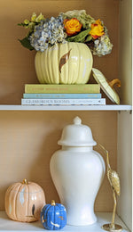 Layered Leaves Pumpkin Jars with 22K Gold Accents in French Blue