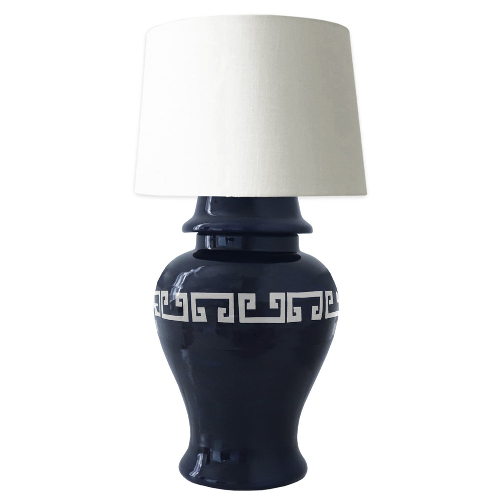 Navy Blue Greek Key Ginger Jar Lamp