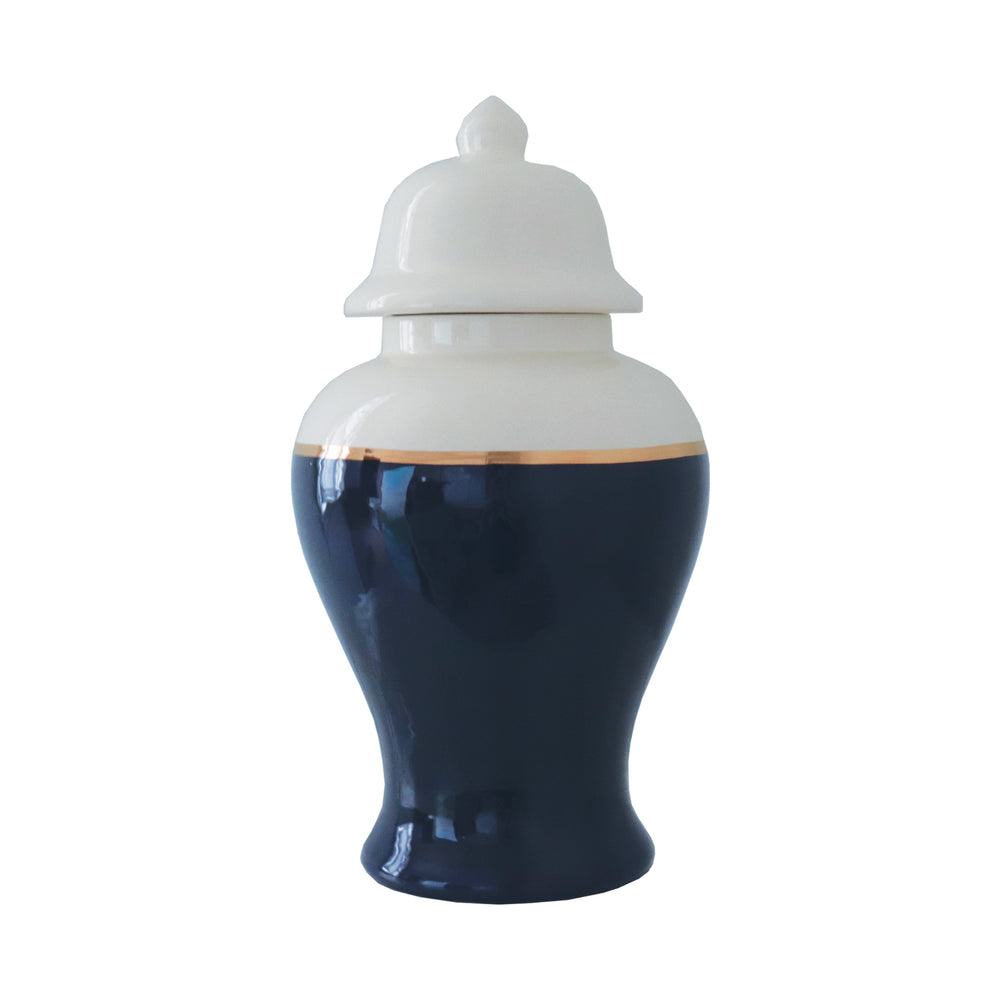 Navy Blue Color Block Ginger Jar with Gold Accent
