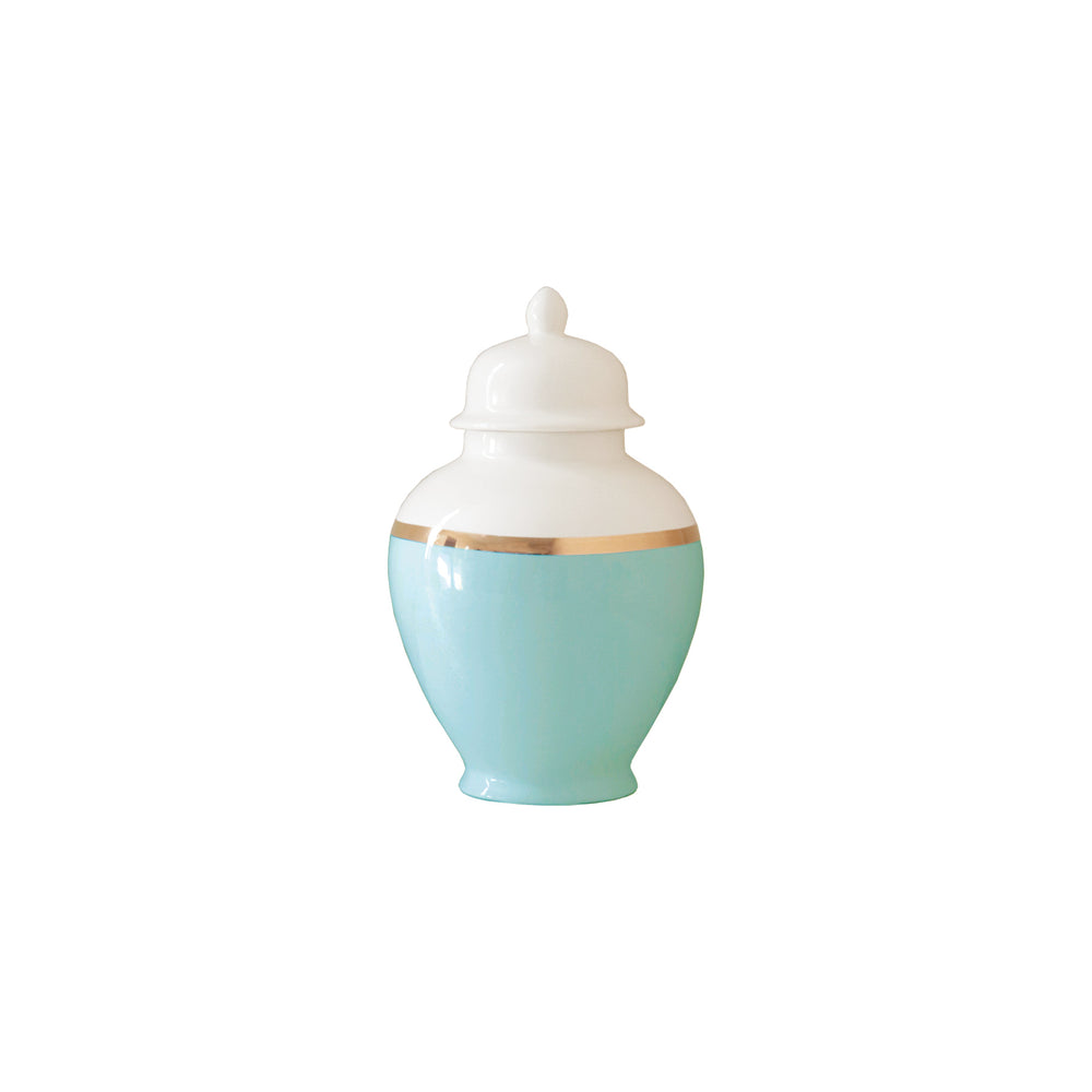 Robin's Egg Blue Color Block Ginger Jar with Gold Accent