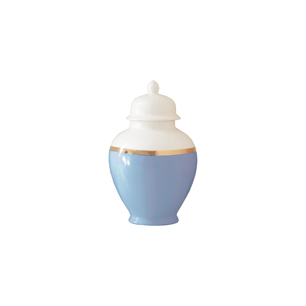 Serenity Blue Color Block Ginger Jar with Gold Accent