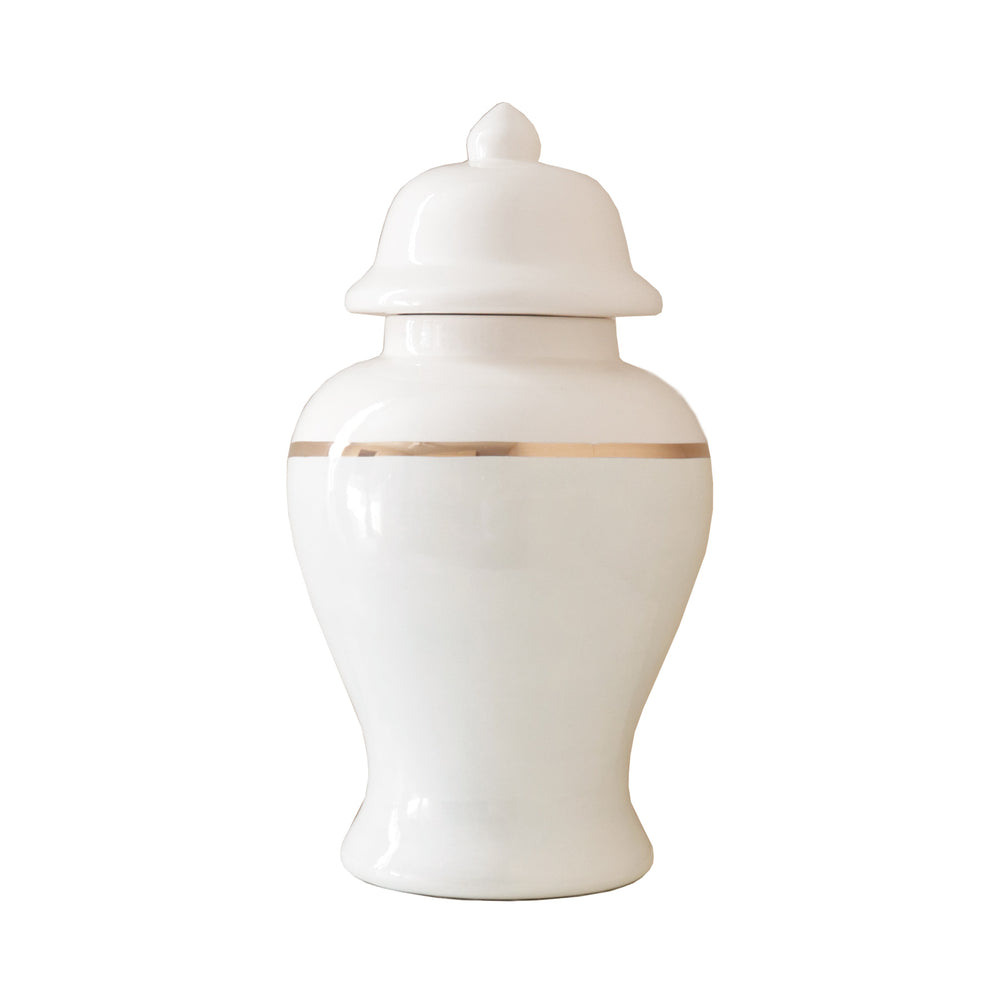 White Color Block Ginger Jar with Gold Accent