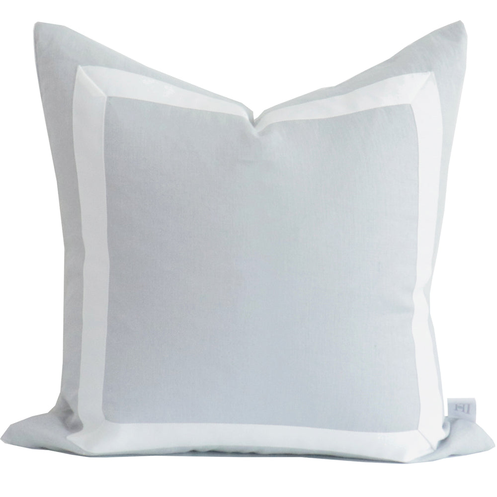 Light Gray Organic Linen Pillow Cover with White Ribbon Trim