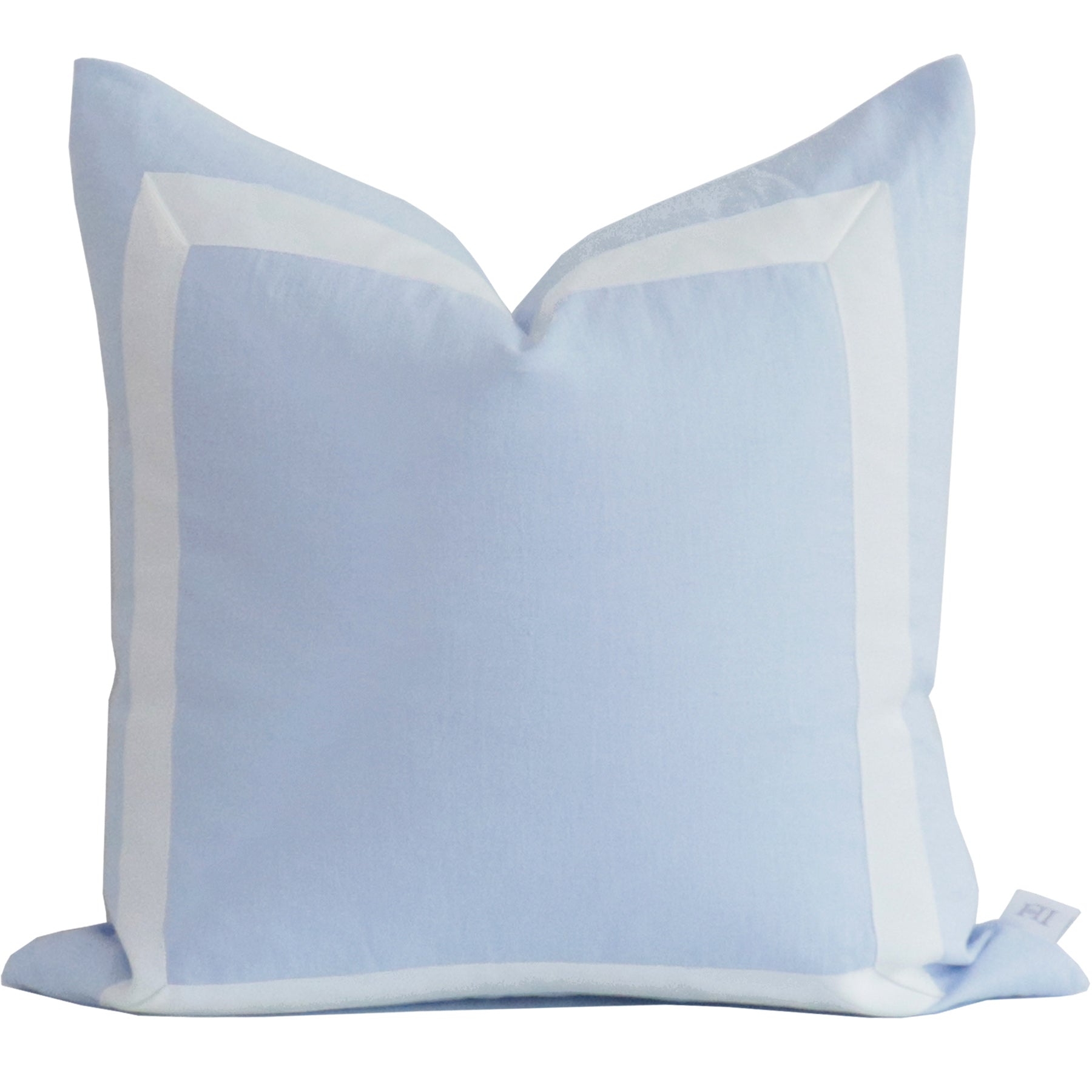 Sky Blue Organic Linen Pillow Cover with White Ribbon Trim – Lo Home
