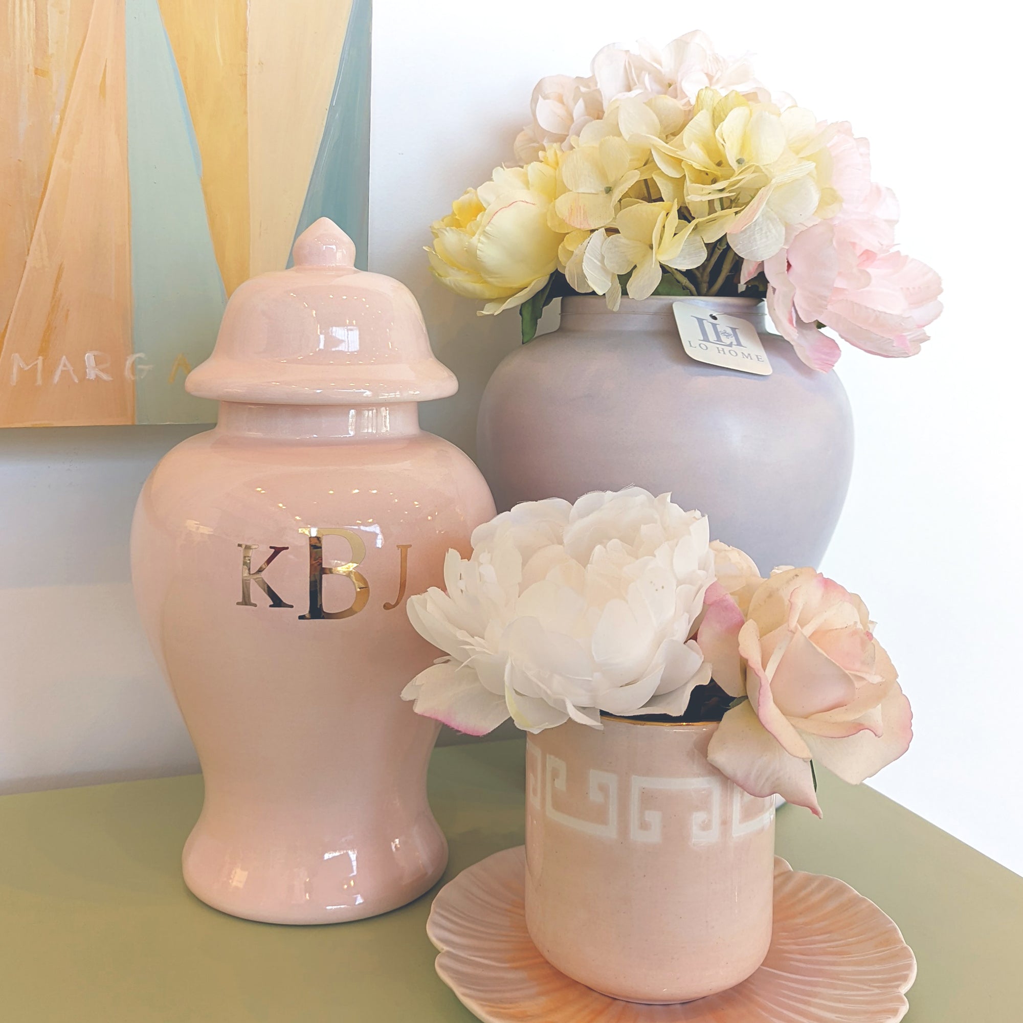 Laurel Wreath Monogram Ginger Jars in Cherry Blossom Pink – Lo Home