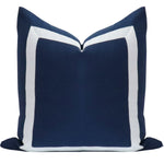 Navy Blue Organic Linen Pillow Cover with White Ribbon Trim