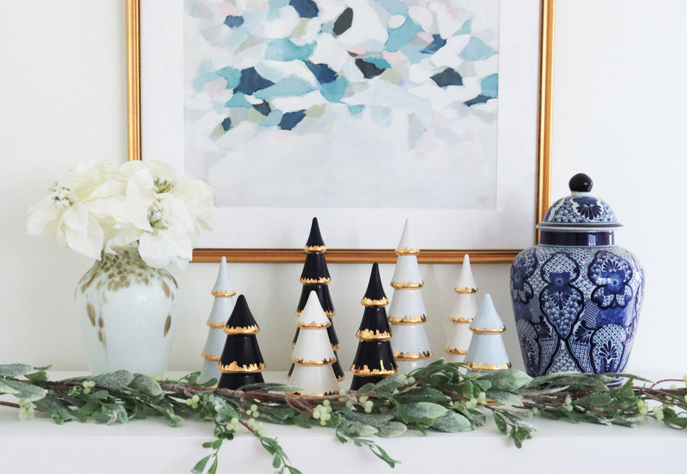 Navy Blue Christmas Trees with 22K Gold Brushstroke Accent