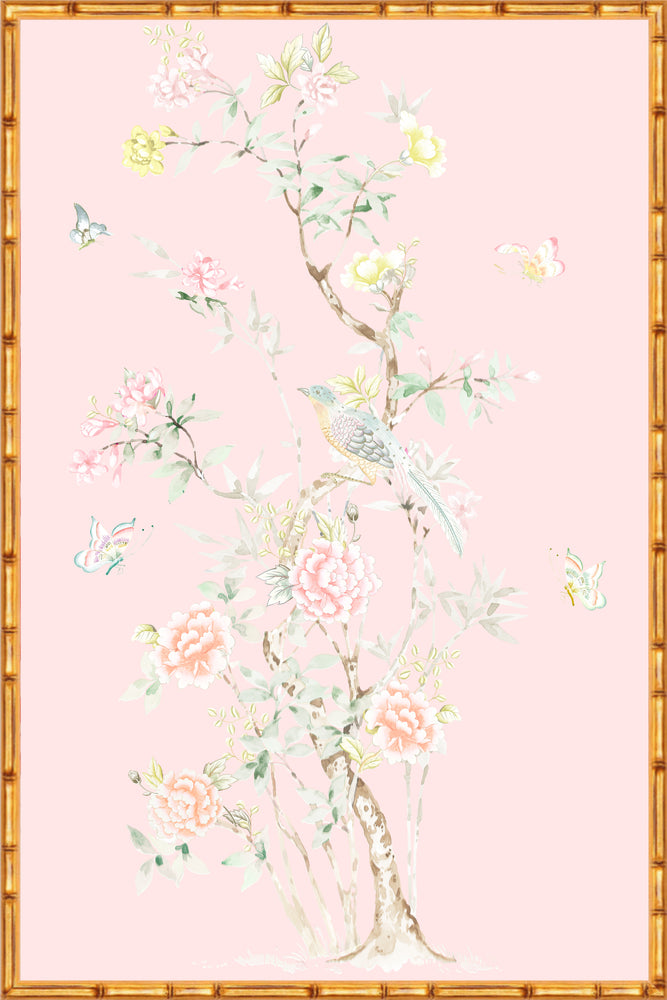 "Chinoiserie Garden 1" Framed Panel in "Blush" by Lo Home X Tashi Tsering