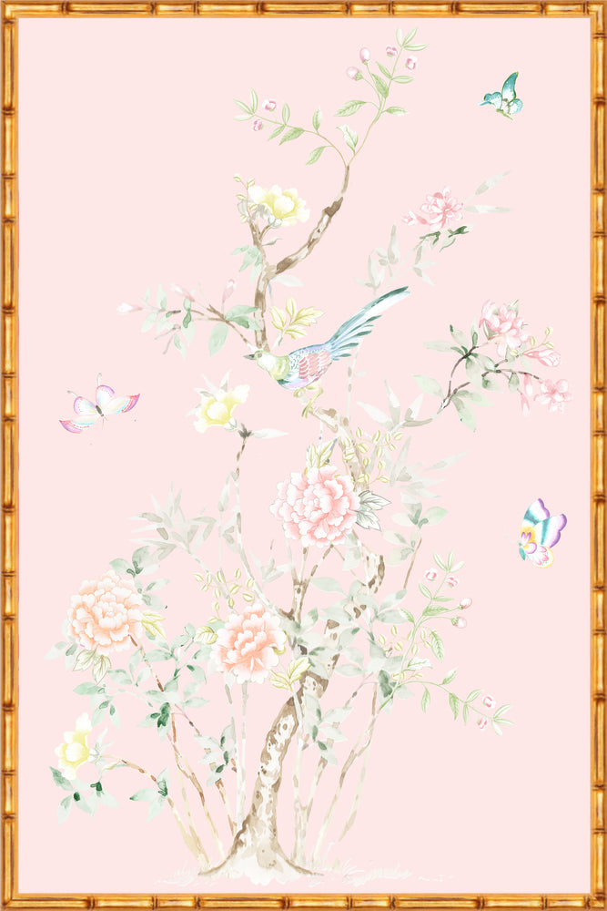 "Chinoiserie Garden 2" Framed Panel in "Blush" by Lo Home X Tashi Tsering
