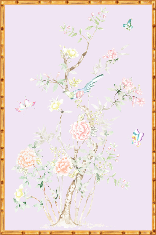 "Chinoiserie Garden 2" Framed Panel in "Lilac" by Lo Home X Tashi Tsering