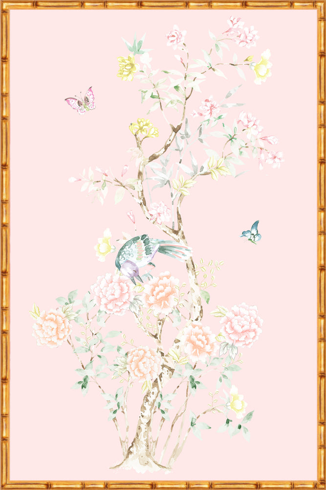 "Chinoiserie Garden 3" Framed Panel in "Blush" by Lo Home X Tashi Tsering