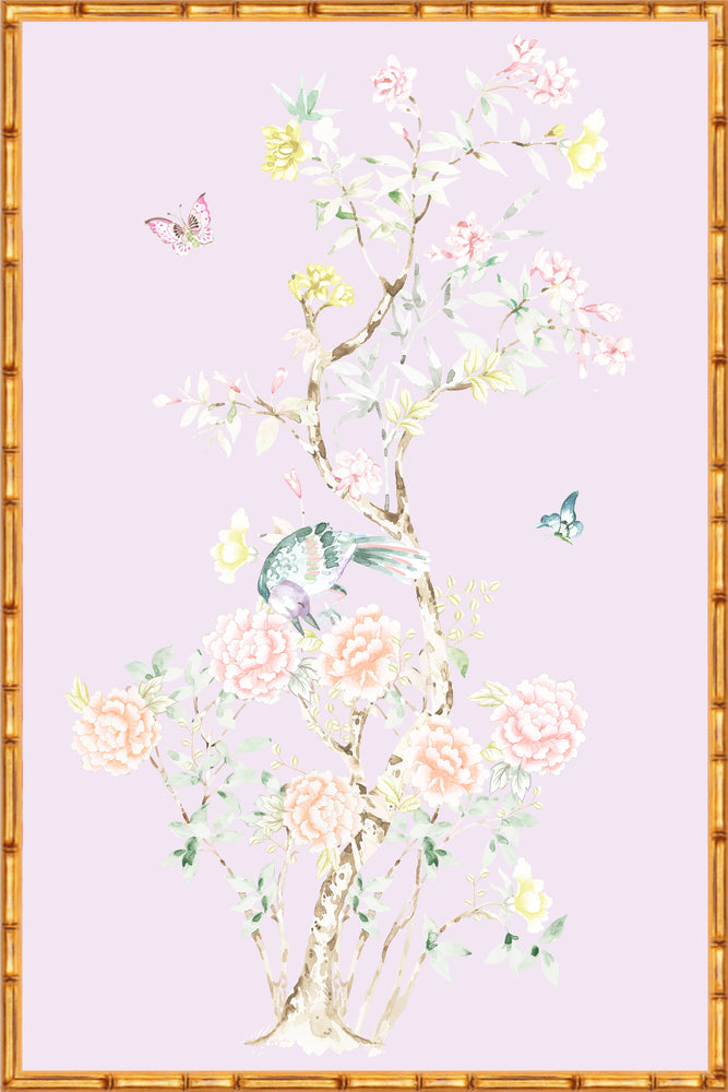 "Chinoiserie Garden 3" Framed Panel in "Lilac" by Lo Home X Tashi Tsering