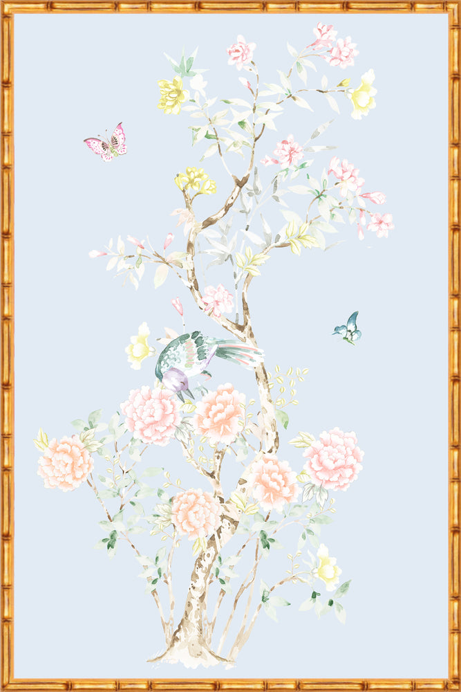 "Chinoiserie Garden 3" Framed Panel in "Sky" by Lo Home X Tashi Tsering