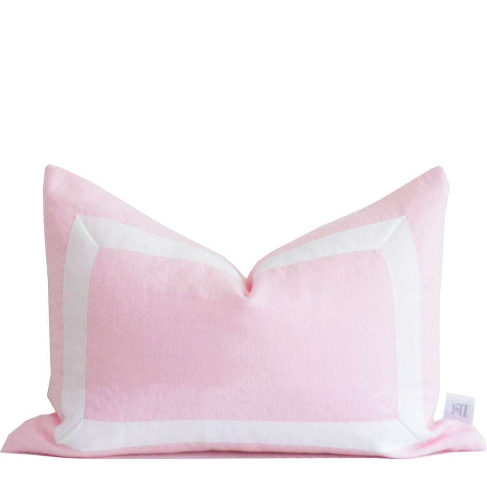 Light Pink Organic Linen Pillow Cover with White Ribbon Trim
