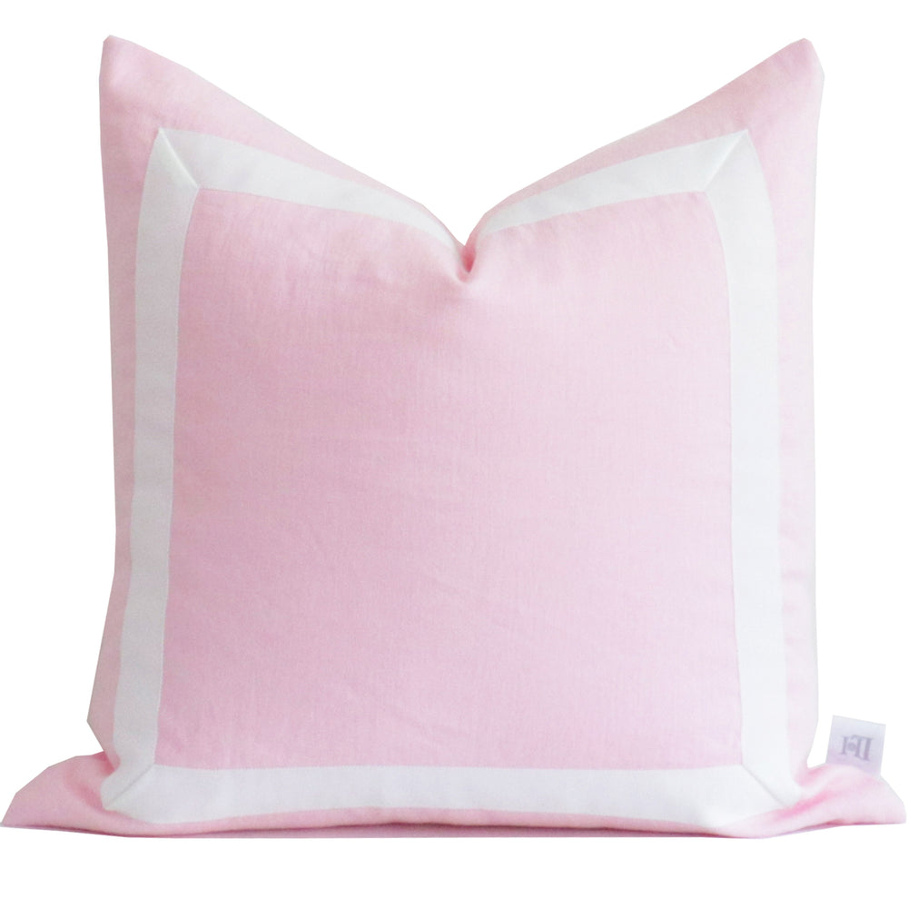 Light Pink Organic Linen Pillow Cover with White Ribbon Trim – Lo Home