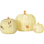Layered Leaves Pumpkin Jars with 22K Gold Accents in Light Yellow